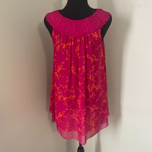 CAbi Sz S Origami Pink & Orange Tunic Top Sleeveless Blouse Chiffon Layered #999 - Picture 4 of 6